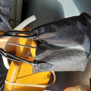 Studded Black Genuine Leather Platania Tote Bag